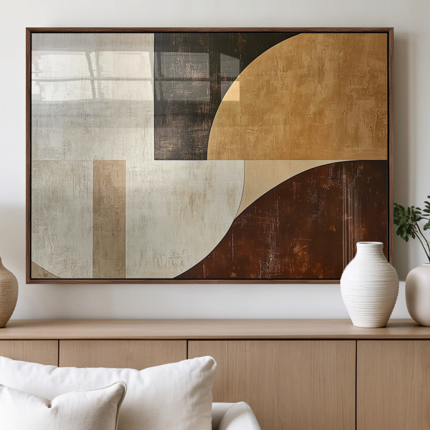 15030-MGV-FP-36X24-3P_Walnut-Wabi Sabi Wall Art Canvas Print, Framed Modern Abstract Art Picture Print, Minimalist Zen Perfect Minimalist Modern Decor Artwork