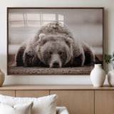 20611-MGV-FP-36X24-3P_Walnut-Grizzly Bear Wall Art – Majestic Wildlife Sepia Canvas Print, Rustic Nature Animal Artwork for Cabin, Lodge, Living Room, Bedroom,