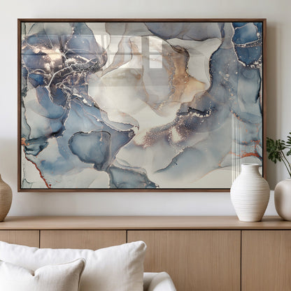51497-MGV-FP-36X24-3P_Walnut-Abstract Blue and Gold Wall Art – Modern Fluid Ink Style Canvas Print, Elegant Contemporary Decor for Living Room, Office