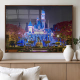 66710-MGV-FP-36X24-3P_Walnut-Enchanted Castle Wall Art – Magical Night Scene Canvas Print with Glowing Lights, Fantasy Architecture Artwork for Living Room,