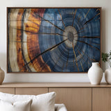 10583-MGV-FP-36X24-3P_Walnut-Tree Ring Wall Art – Abstract Wood Grain Canvas Print with Blue and Brown Tones, Nature Inspired Rustic Artwork for Living Room,