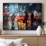 94605-MGV-FP-36X24-3P_Walnut-City Jazz Night Wall Art – Vibrant Music Canvas Print Featuring Saxophone, Guitar and Bass Players, Urban Street Scene Artwork for