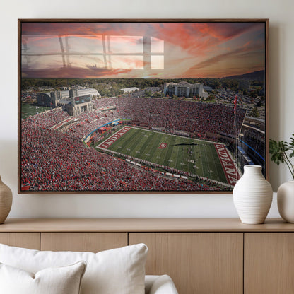 51135-MGV-FP-36X24-3P_Walnut-Indiana Hoosiers Stadium Wall Art – Panoramic Football Canvas Print with Game Day Crowd and Sunset Sky, Sports Artwork for Man