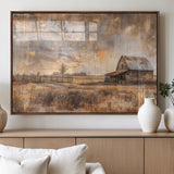 FARM2-MGV-FP-36X24-3P_Walnut-Rustic Farmhouse Wall Art Canvas Print, Framed Old Barn Art Picture Print, Southwestern Farmhouse Perfect Rustic Decor Artwork