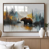 50308-MGV-FP-60X30-3P_Walnut-Abstract Rustic Bear Wall Art – Forest and Mountain Scene Canvas Print, Nature Artwork for Modern Farmhouse or Log Cabin Decor