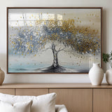 24771-MGV-FP-36X24-3P_Walnut-Silver Tree Wall Art Canvas Print, Framed Golden Leaves Art Picture Print, Metallic Tree Perfect Minimalist Luxury Decor Artwork
