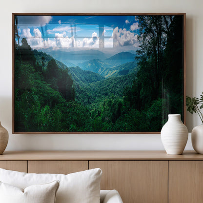 74439378-MGV-FP-36X24-3P_Walnut-Tropical Jungle Wall Art Canvas Print, Framed Lush Valley Art Picture Print, Forest Mountains Perfect Tropical Wilderness Decor