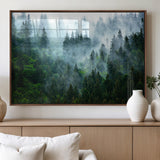 17393683-MGV-FP-36X24-3P_Walnut-Misty Forest Art Wall Art Canvas Print, Framed Foggy Mountain Art Art Picture Print, Scenic Wall Print Perfect Decor Artwork