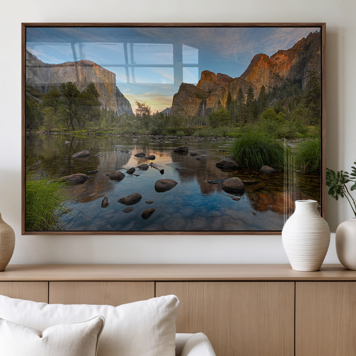 55893831-MGV-FP-36X24-3P_Walnut-Yosemite Valley Wall Art Canvas Print, Framed El Capitan Art Picture Print, Sierra Landspace Perfect Rustic Nature Decor Artwork