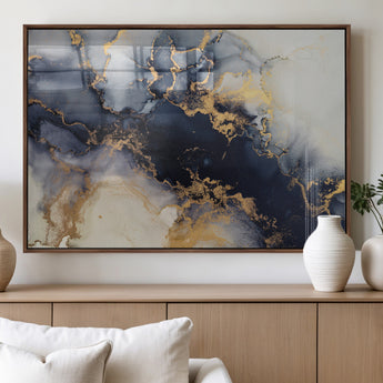 41136487-MGV-FP-36X24-3P_Walnut-Black Marble Wall Art Canvas Print, Framed Gold Veins Art Picture Print, Abstract Texture Perfect Moody Luxe Decor Artwork