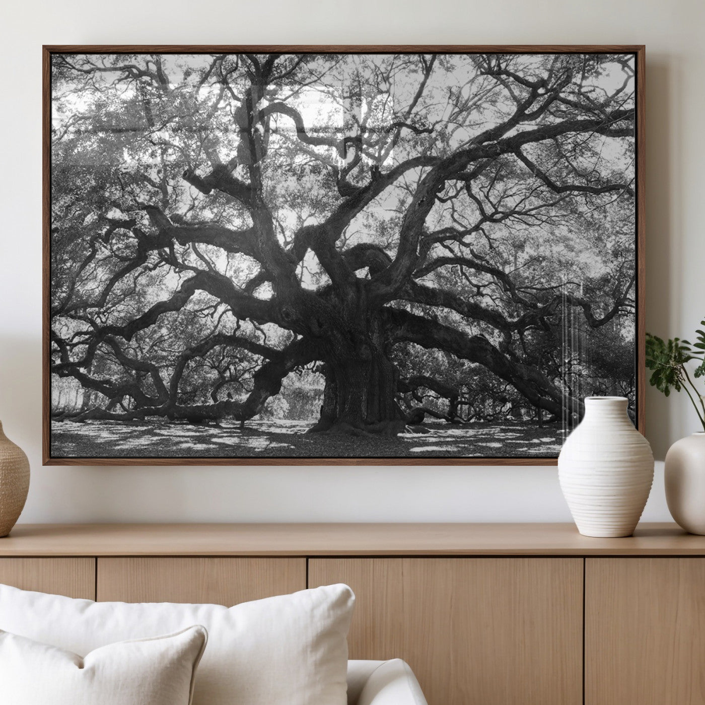 81655611-MGV-FP-36X24-3P_Walnut-Ancient Oak Wall Art Canvas Print, Framed Twisted Branches Art Picture Print, Gnarled Tree Perfect Moody Nature Decor Artwork