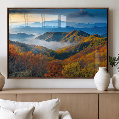86772247-MGV-FP-36X24-3P_Walnut-Autumn Mountains Wall Art Canvas Print, Framed Fall Foliage Art Picture Print, Vibrant Hills Perfect Vibrant Nature Decor Artwork