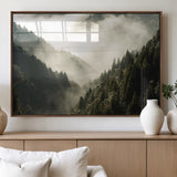 57570237-MGV-FP-36X24-3P_Walnut-Misty Valley Wall Art Canvas Print, Framed Foggy Forest Art Picture Print, Pine Trees Perfect Moody Woodland Decor Artwork