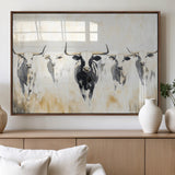 40397799-MGV-FP-36X24-3P_Walnut-Texas Longhorn Wall Art Canvas Print, Framed Rustic Herd Art Picture Print, Western Bull Perfect Neutral Western Decor Artwork