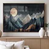 11060882-MGV-FP-36X24-3P_Walnut-Moonlit Mountains Wall Art Canvas Print, Framed Forest Silhouette Art Picture Print, Night Landscape Perfect Modern Forest Decor
