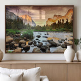 90956031-MGV-FP-36X24-3P_Walnut-Yosemite Valley Wall Art – Scenic Mountain River Landscape Canvas Print, Nature Photography for Living Room, Bedroom, Cabin,