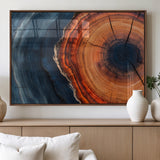 57732250-MGV-FP-36X24-3P_Walnut-Tree Ring Abstract Wall Art – Blue Orange Wood Grain Canvas Print, Modern Rustic Nature Artwork for Living Room, Office,