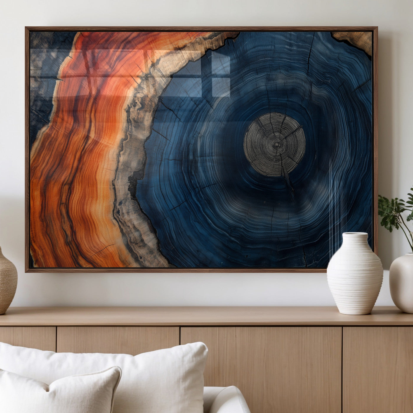 99491700-MGV-FP-36X24-3P_Walnut-Tree Ring Canvas Wall Art – Blue Orange Abstract Wood Grain Print, Rustic Modern Nature Artwork for Living Room, Office, Bedroom