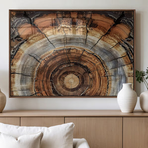 15184146-MGV-FP-60X30-3P_Walnut-Tree Rings Wall Art Canvas Print, Framed Wood Texture Art Picture Print, Rustic Pattern Perfect Rustic Organic Decor Artwork