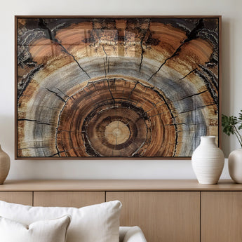 15184146-MGV-FP-36X24-3P_Walnut-Tree Rings Wall Art Canvas Print, Framed Wood Texture Art Picture Print, Rustic Pattern Perfect Rustic Organic Decor Artwork