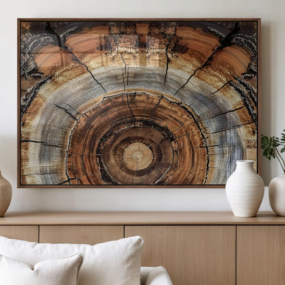 15184146-MGV-FP-36X24-3P_Walnut-Tree Rings Wall Art Canvas Print, Framed Wood Texture Art Picture Print, Rustic Pattern Perfect Rustic Organic Decor Artwork