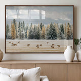 64188182-MGV-FP-36X24-3P_Walnut-Elk Herd Wall Art Canvas Print, Framed Snowy Forest Art Picture Print, Forest Elks Perfect Neutral Rustic Decor Artwork