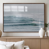 73969318-MGV-FP-60X30-3P_Walnut-Ocean Waves Wall Art Canvas Print, Framed Surfer Lineup Art Picture Print, Crowded Ocean Perfect Minimal Coastal Decor Artwork