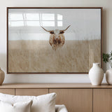 20927060-MGV-FP-60X30-3P_Walnut-Texas Longhorn Wall Art Canvas Print, Framed Lone Cattle Art Picture Print, Longhorn Bull Perfect Rustic Western Decor Artwork