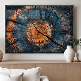 81894502-MGV-FP-36X24-3P_Walnut-Burnt Wood Wall Art Canvas Print, Framed Aged Timber Art Picture Print, Rustic Tree Slice Perfect Rustic Decor Artwork for Home,