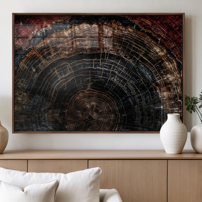 43686762-MGV-FP-36X24-3P_Walnut-Dark Wood Ring Wall Art Canvas Print, Framed Abstract Wood Tree Art Picture Print, Rustic Tree Slice Perfect Rustic Decor Artwork