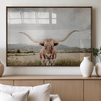 80054319-MGV-FP-36X24-3P_Walnut-Longhorn Wall Art – Rustic Western Canvas Print, Majestic Bull Artwork for Farmhouse, Ranch or Living Room