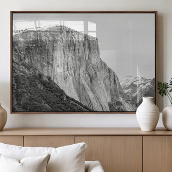 39393420-MGV-FP-36X24-3P_Walnut-El Capitan Wall Art Canvas Print, Framed Yosemite Cliff Art Picture Print, Monochrome Mountain Perfect Monochrome Sierra Decor
