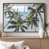 87247012-MGV-FP-60X30-3P_Walnut-Skyward Palm Trees Wall Art Canvas Print, Framed Tropical Sky Art Picture Print, Coconut Palm Perfect Tropical Skyview Decor