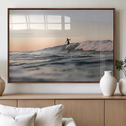 58502923-MGV-FP-60X30-3P_Walnut-Wave Rider Wall Art Canvas Print, Framed Ocean Wave Art Picture Print, Riding Surf Perfect Sunset Surf Decor Artwork