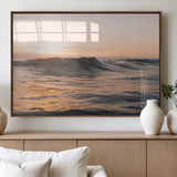 46299358-MGV-FP-36X24-3P_Walnut-Sunset Waves Wall Art Canvas Print, Framed Ocean Horizon Art Picture Print, Golden Water Perfect Golden Hour Coastal Decor Artwork