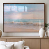 74679437-MGV-FP-60X30-3P_Walnut-Pastel Ocean Wall Art Canvas Print, Framed Beach Waves Art Picture Print, Soft Sunset Perfect Pastel Coastal Decor Artwork