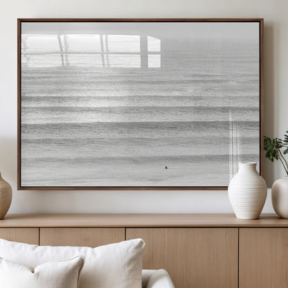 66534476-MGV-FP-60X30-3P_Walnut-Lone Surfer Wall Art Canvas Print, Framed Ocean Waves Art Picture Print, Minimal Sea Perfect Minimal Coastal Decor Artwork