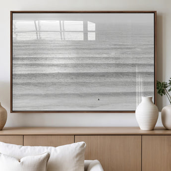 66534476-MGV-FP-36X24-3P_Walnut-Lone Surfer Wall Art Canvas Print, Framed Ocean Waves Art Picture Print, Minimal Sea Perfect Minimal Coastal Decor Artwork