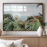 45700479-MGV-FP-60X30-3P_Walnut-Monstera Leaves Wall Art Canvas Print, Framed Tropical Ocean Art Picture Print, Tropical Foliage Perfect Tropical Coastal Jungle