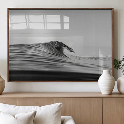 24029476-MGV-FP-60X30-3P_Walnut-Black Wave Wall Art Canvas Print, Framed Abstract Surf Art Picture Print, Minimalist Ocean Perfect Minimalist Coastal Decor