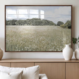 43258946-MGV-FP-60X30-3P_Walnut-Daisy Field Wall Art Canvas Print, Framed Pastel Flower Art Picture Print, Meadow Bloom Perfect Scandinavian Minimalist Decor