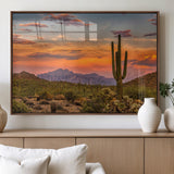 25332783-MGV-FP-60X30-3P_Walnut-Saguaro Cactus Wall Art Canvas Print, Framed Arizona Sunset Art Picture Print, Sonoran Desert Perfect Southwestern Boho Decor