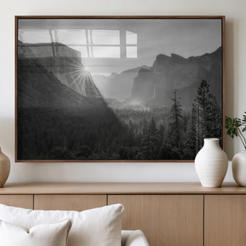 39278955-MGV-FP-60X30-3P_Walnut-Yosemite Valley Wall Art Canvas Print, Framed El Capitan Art Picture Print, Misty Mountain Perfect Modern Rustic Decor Artwork