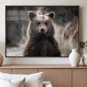47112103-MGV-FP-60X30-3P_Walnut-Brown Bear Wall Art Canvas Print, Framed Forest Wildlife Art Picture Print, Woodland Bear Perfect Rustic Cabin Decor Artwork