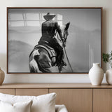 83102464-MGV-FP-36X24-3P_Walnut-Western Cowboy Wall Art Canvas Print, Framed Monochrome Horse Art Picture Print, Western Equestrian Perfect Rustic Western Decor