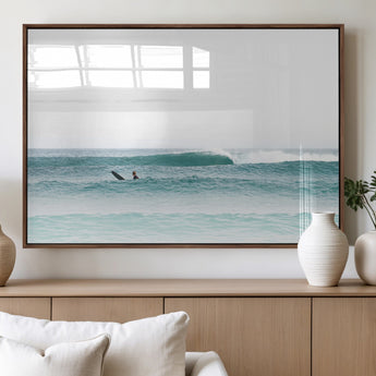 56345117-MGV-FP-60X30-3P_Walnut-Minimalist Surfing Wall Art Canvas Print, Framed Ocean Waves Art Picture Print, Soft Ocean Perfect Minimalist Coastal Decor