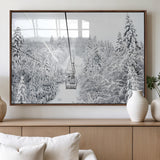 44705668-MGV-FP-36X24-3P_Walnut-Winter Forest Wall Art Canvas Print, Framed Snowy Forest Art Picture Print, Ski Lift Perfect Scandinavian Decor Artwork