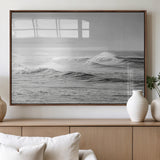 98634812-MGV-FP-36X24-3P_Walnut-Black and White Ocean Waves Wall Art – Minimalist Sea Canvas Print, Coastal Photography Decor for Living Room, Bedroom or Office