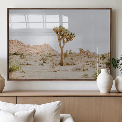 67109959-MGV-FP-36X24-3P_Walnut-Joshua Tree Wall Art Canvas Print, Framed Neutral Desert Art Picture Print, Earthy Landscape Perfect Neutral Boho Decor Artwork