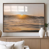16973771-MGV-FP-60X30-3P_Walnut-Calm Water Wall Art Canvas Print, Framed Sunset Waves Art Picture Print, Coastal Warmth Perfect Warm Minimalist Decor Artwork